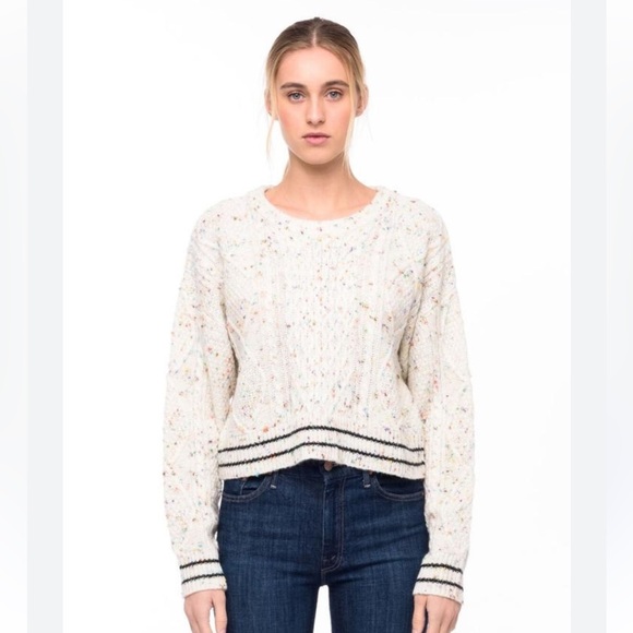 John + Jenn Abbott White Speckled Cable Knit Sweater Medium RTR Cardigan - Picture 2 of 12